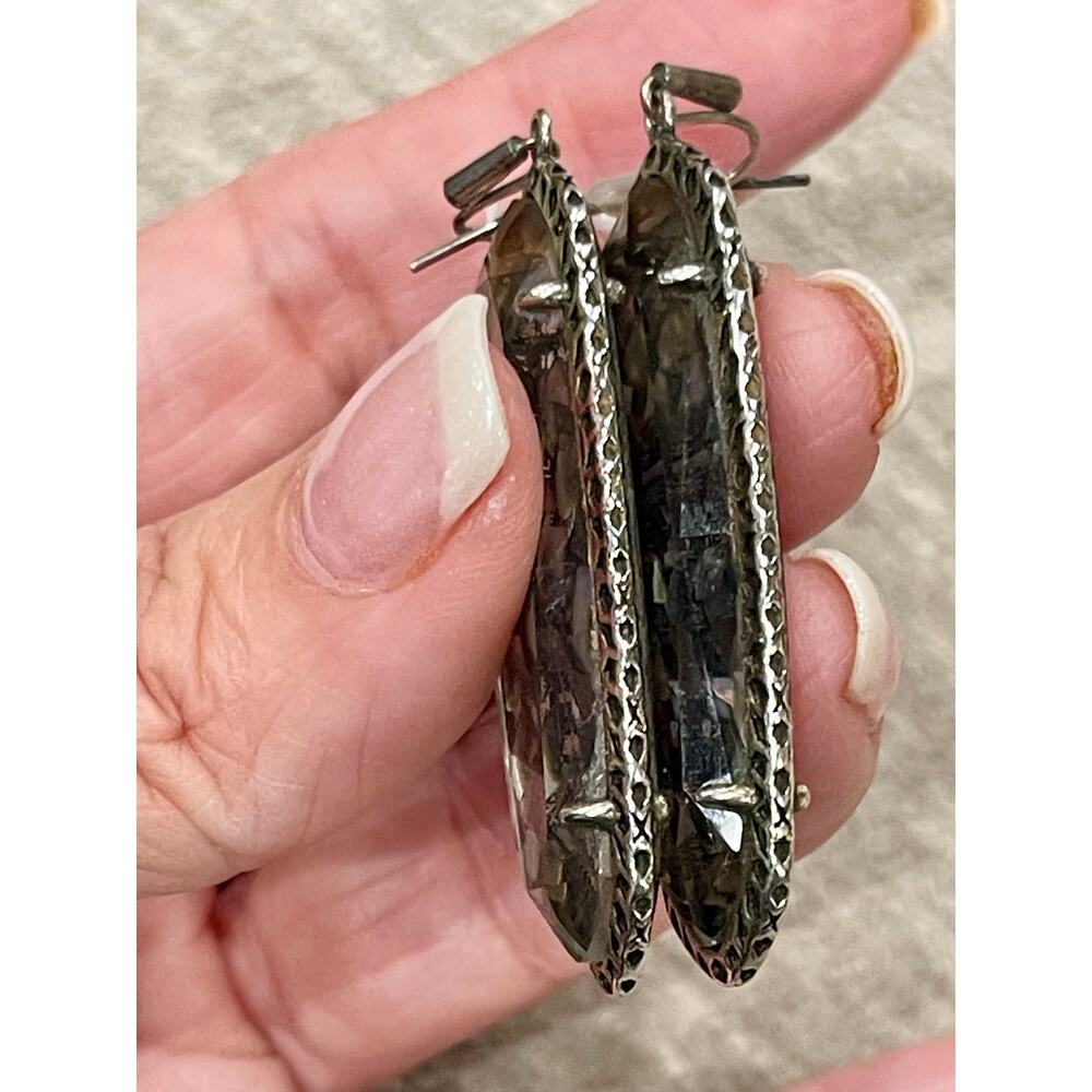 Kendra Scott Crushed Black Pearl Lauren Dangle Earrings in Antique Silver RARE - Picture 5 of 6